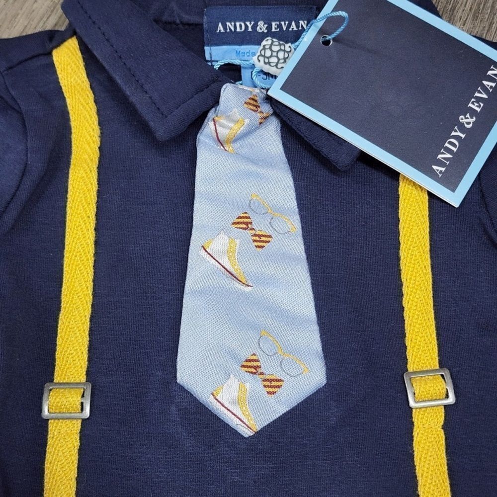Andy & Evan Preppy Baby Tie and Suspenders Onesie Outfit size 0-3 M